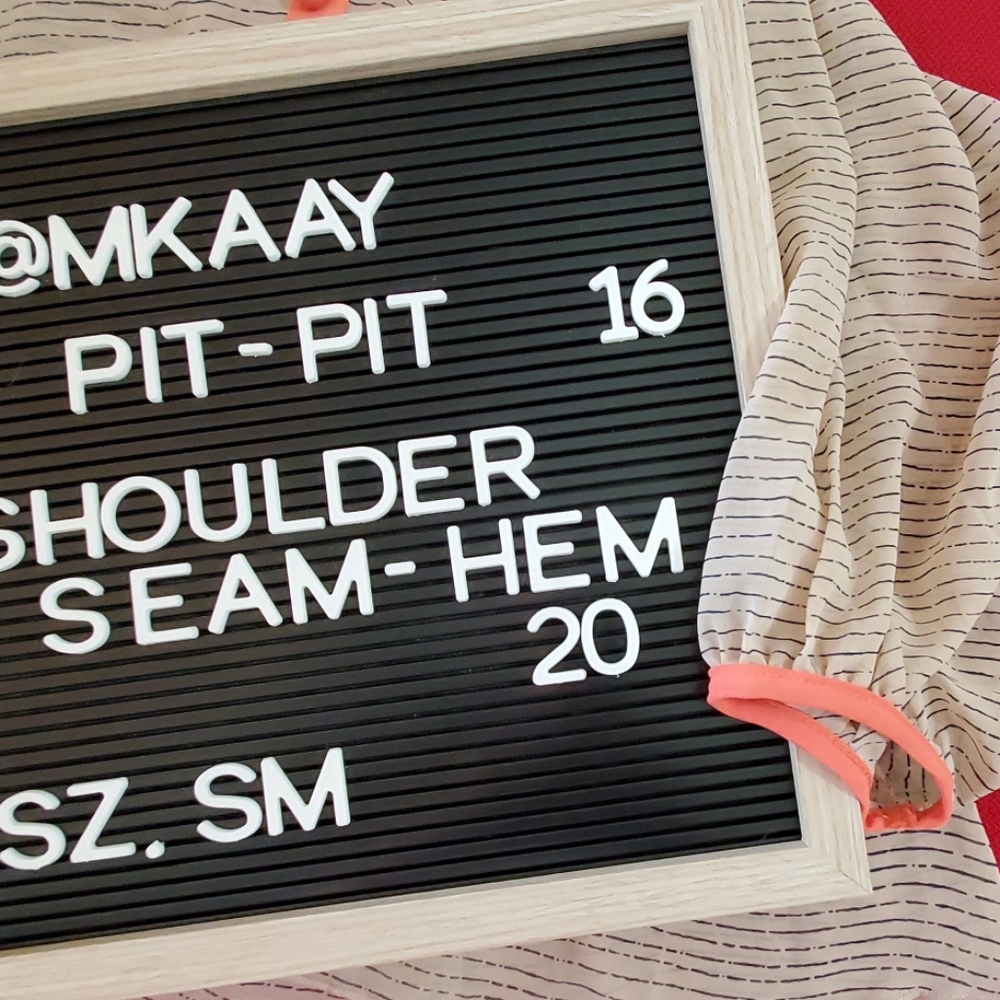 January 7 Semi sheer tan  navy and orange cinch detail cool sleeves Small - Picture 5 of 7